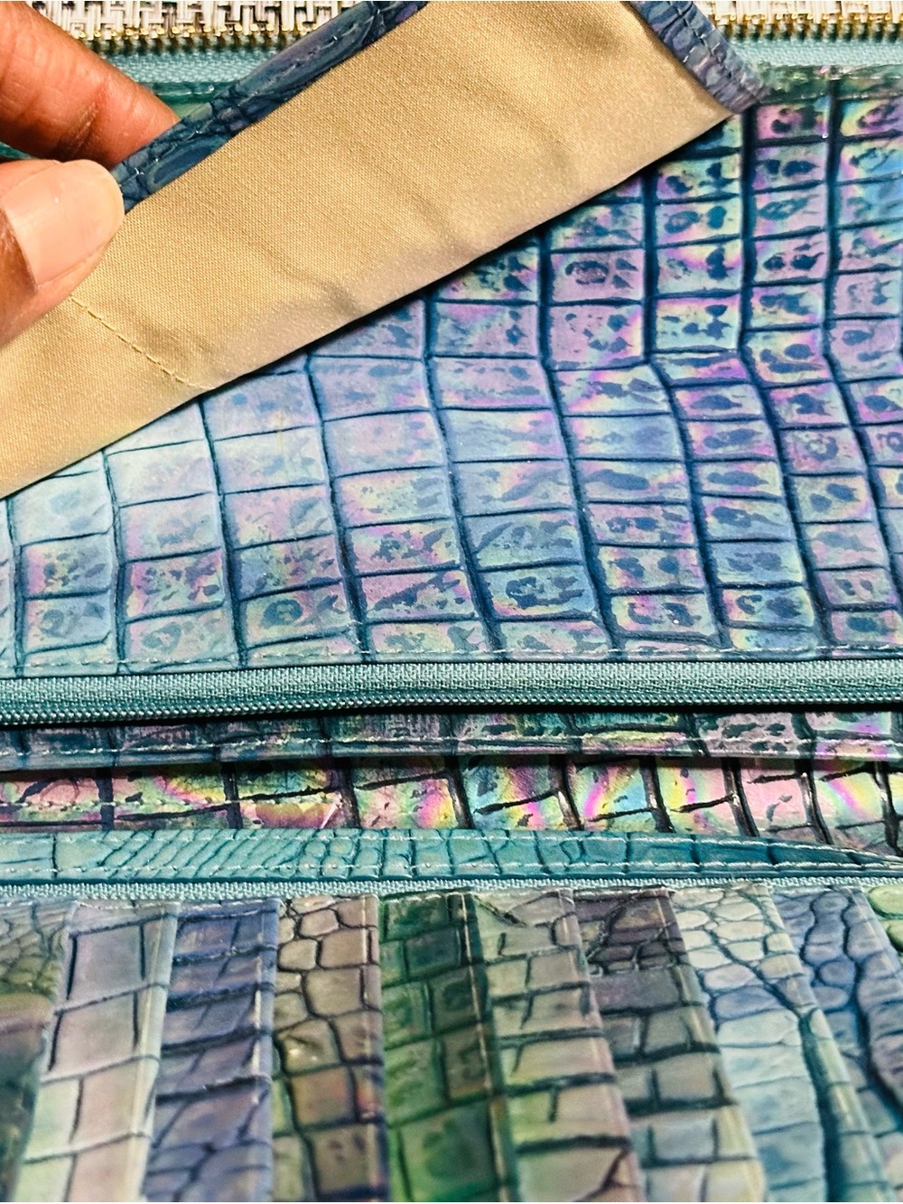 Brahmin Skyler Wallet-Iridescent Blue Green Croc-Embossed Wallet - Picture 6 of 8